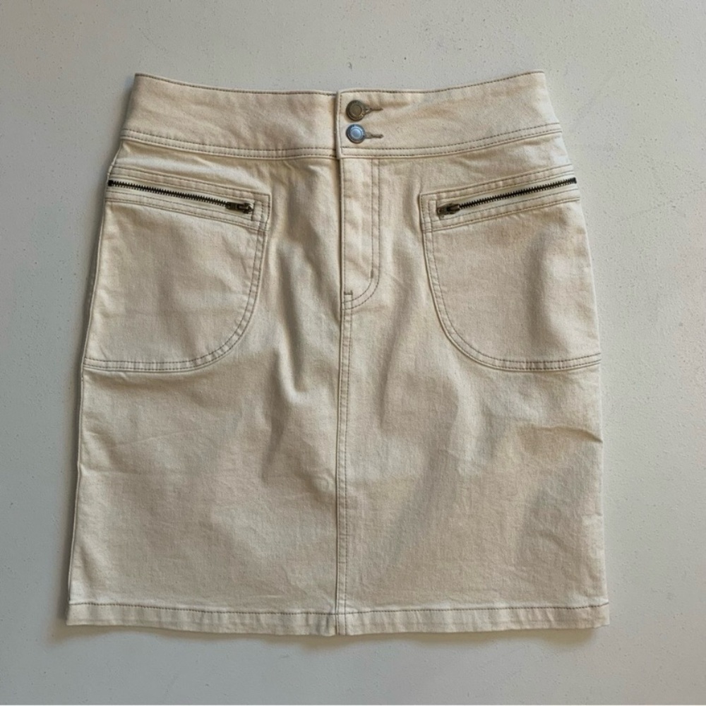 Prana Size 6 Broadway Denim Skirt Natural Off White Organic Cotton Denim NWT